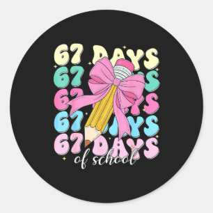 67 Days Of School Coquette Bow Pencil Teacher Cute Classic Round Sticker