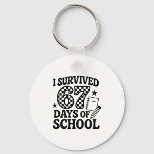 67 Days Of School Groovy Checkered  Key Ring