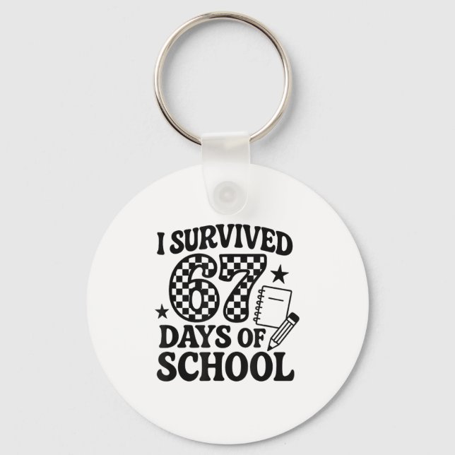 67 Days Of School Groovy Checkered  Key Ring (Front)