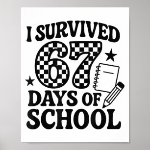 67 Days Of School Groovy Checkered Poster