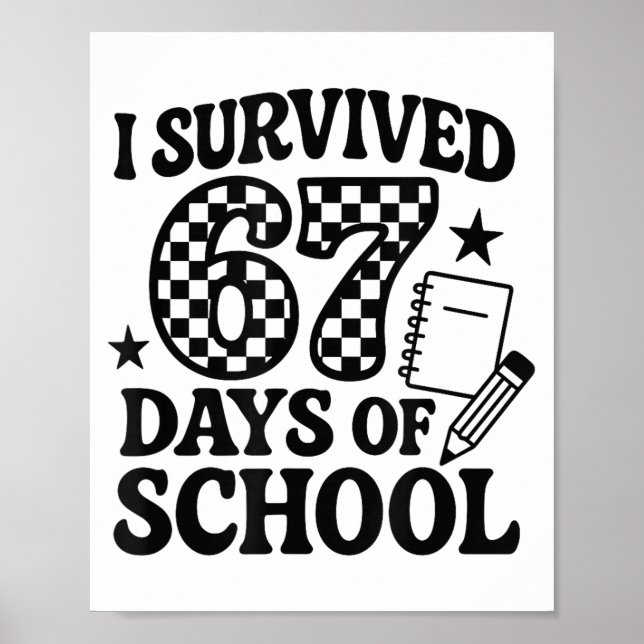 67 Days Of School Groovy Checkered  Poster (Front)