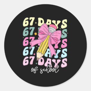 67 Days Of School Pencil Coquette Bow 67th Day Of  Classic Round Sticker