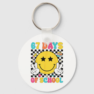 67 Days Of School Retro Smile Teacher Kids Six Sev Key Ring