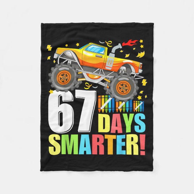 67 Days Of School Smarter Funny Six Seven Monster  Fleece Blanket (Front)