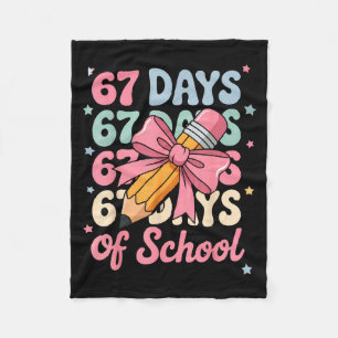 67 Days Of School Teacher Shirt Cute Preppy Cow Gi Fleece Blanket