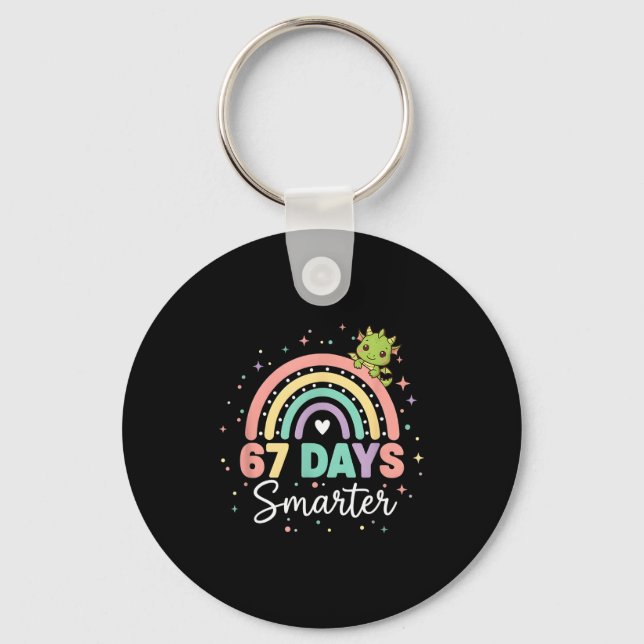 67 Days Smarter Funny Dragon Rainbow Kids 67 Meme  Key Ring (Front)