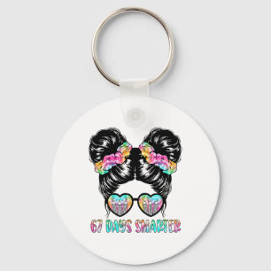 67 Days Smarter Messy Hair Bun Girls Kids 6 7 Meme Key Ring