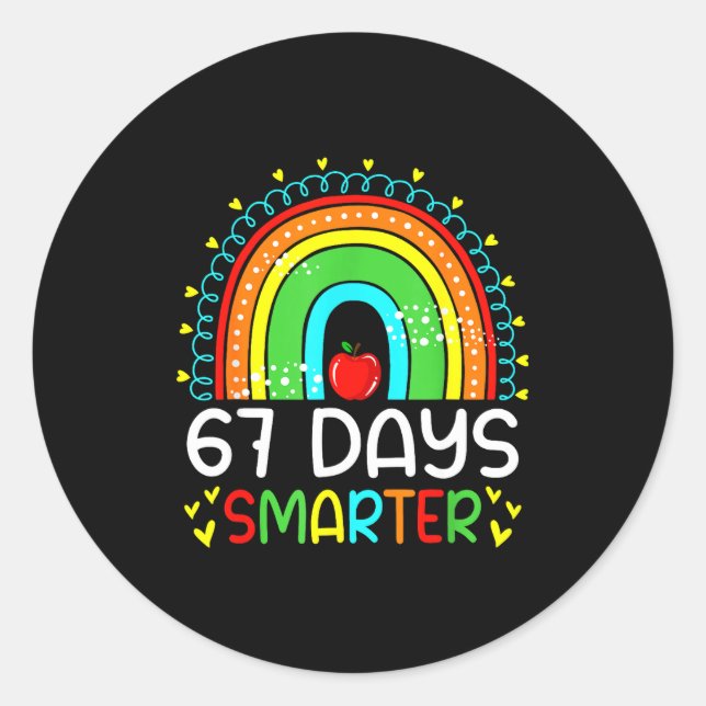 67 Days Smarter School Rainbow Teacher Days Smarte Classic Round Sticker (Front)