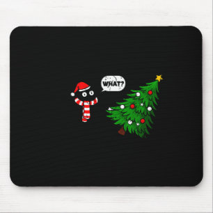 67 Funny Black Cat Pushing Christmas Tree Over Cat Mouse Pad