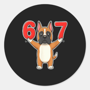 67 Funny Boxer Dog Six Seven 6-7 Meme Gen Z Humor  Classic Round Sticker