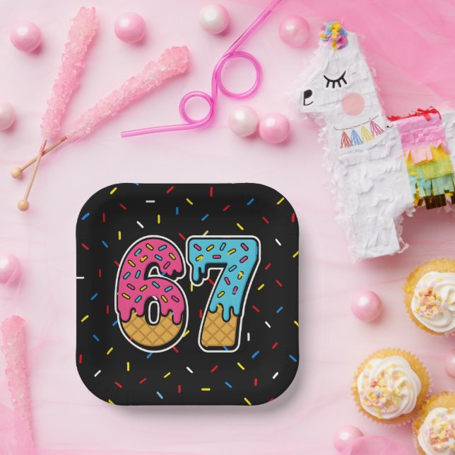 67 Funny Meme Ice Cream Six Seven Gen Alpha Paper Plate (Party)