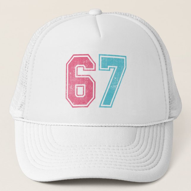 67 Funny Meme Six Seven Gen Alpha Trucker Hat (Front)