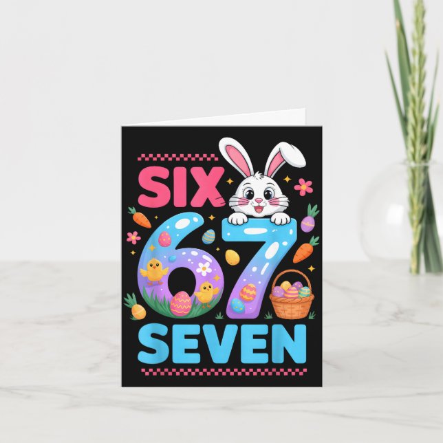 67 funny six seven gen meme cute rabbit bunny card (Front)