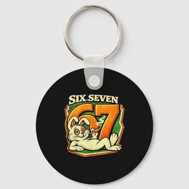67 Funny Six Seven Rabbit Smoking Easter Meme  Key Ring (Front)