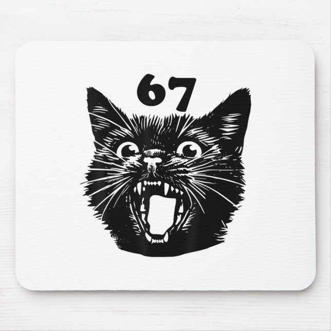 67 Halloween Black Cat Brainrot Meme Six Seven Gir Mouse Pad (Front)