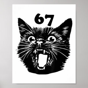 67 Halloween Black Cat Brainrot Meme Six Seven Gir Poster