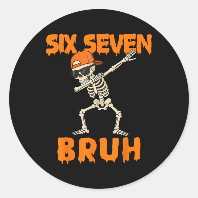 67 Halloween Funny Six Seven Meme Brainrot Pumpkin Classic Round Sticker (Front)