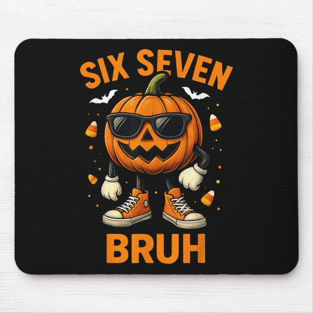 67 Halloween Funny Six Seven Meme Brainrot Pumpkin Mouse Pad (Front)