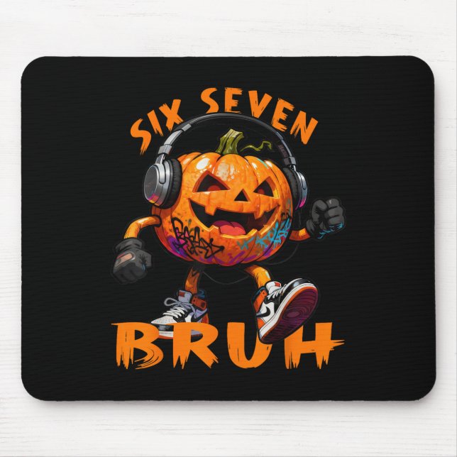67 Halloween Funny Six Seven Meme Brainrot Pumpkin Mouse Pad (Front)