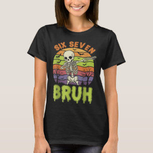 67 Halloween Meme 6 7 Skeleton Six Seven Numbers F T-Shirt