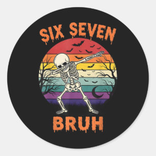 67 Halloween Meme Six Seve Skeleton Numbers Funny  Classic Round Sticker