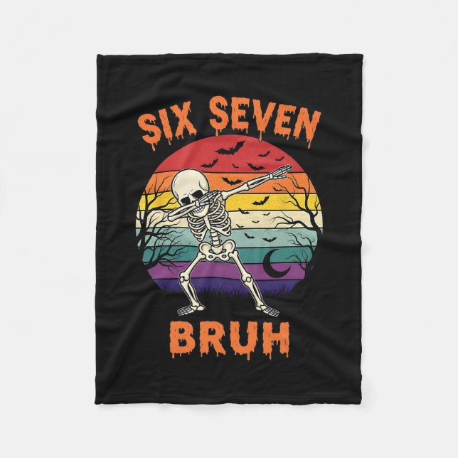 67 Halloween Meme Six Seve Skeleton Numbers Funny  Fleece Blanket (Front)