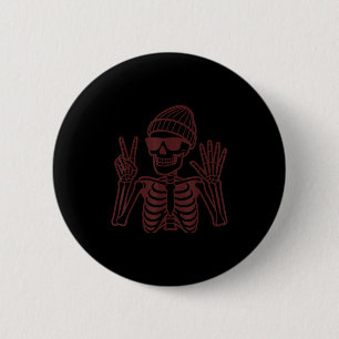 67 Halloween Skeleton Peace Sign Funny Meme Six Se 6 Cm Round Badge