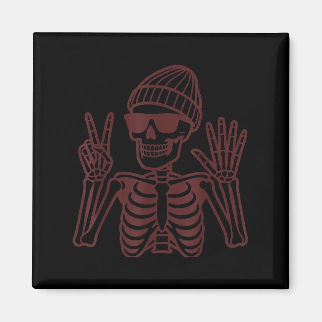 67 Halloween Skeleton Peace Sign Funny Meme Six Se Magnet (Front)