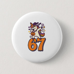 67 Halloween Unicorn Brainrot Meme Six Seven Girl' 6 Cm Round Badge