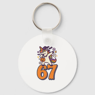 67 Halloween Unicorn Brainrot Meme Six Seven Girl' Key Ring