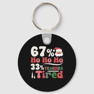 67% Ho Ho Ho 33% Teacher Tired Retro Christmas 67 Key Ring