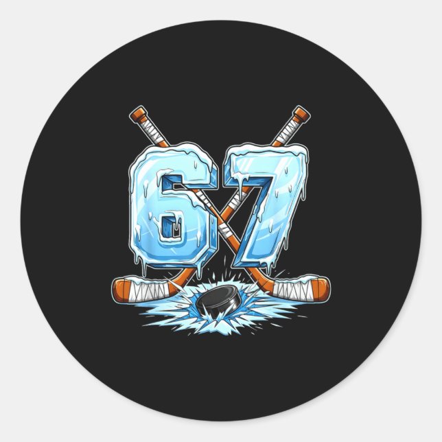 67 Hockey Drip Number Funny Meme Style Boys Graphi Classic Round Sticker (Front)