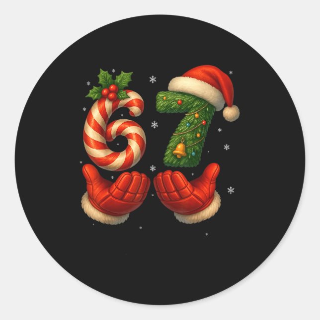 67 Hockey Hands Funny Christmas Meme Santa  Classic Round Sticker (Front)