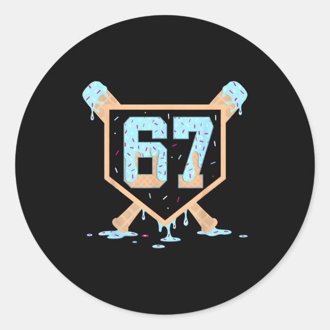 67 Ice Cream Drip Baseball Meme Funny Six Seven Ge Classic Round Sticker (Front)