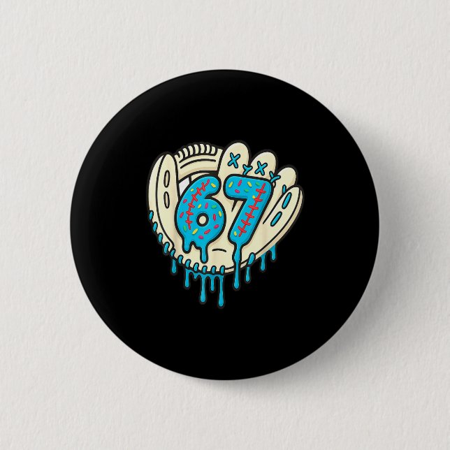 67 Ice Cream Drip Funny Six Seven Baseball  6 Cm Round Badge (Front)
