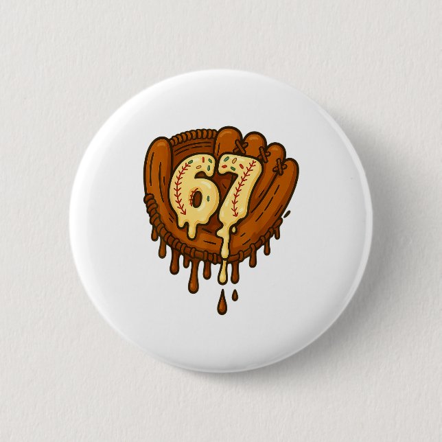 67 Ice Cream Drip Funny Six Seven Baseball  6 Cm Round Badge (Front)
