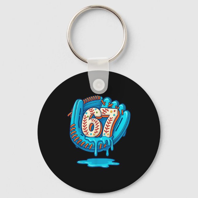 67 Ice Cream Drip Funny Six Seven Baseball  Key Ring (Front)