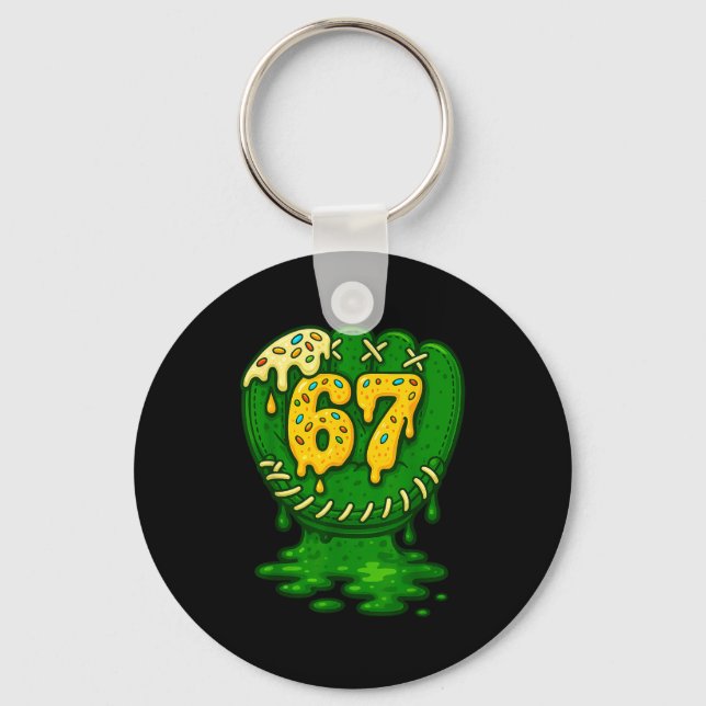 67 Ice Cream Drip Funny Six Seven Baseball  Key Ring (Front)