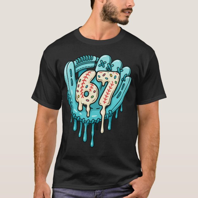 67 Ice Cream Drip Funny Six Seven Baseball T-Shirt (Front)
