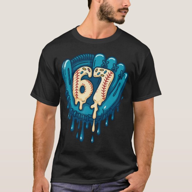 67 Ice Cream Drip Funny Six Seven Baseball T-Shirt (Front)