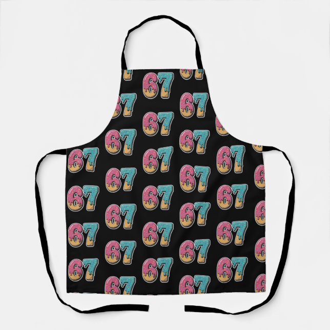 67 Ice Cream Drip Meme Funny Six Seven Gen Alpha  Apron (Front)