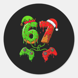 67 Ice Cream Drip Meme Gamer Six Seven Christmas B Classic Round Sticker