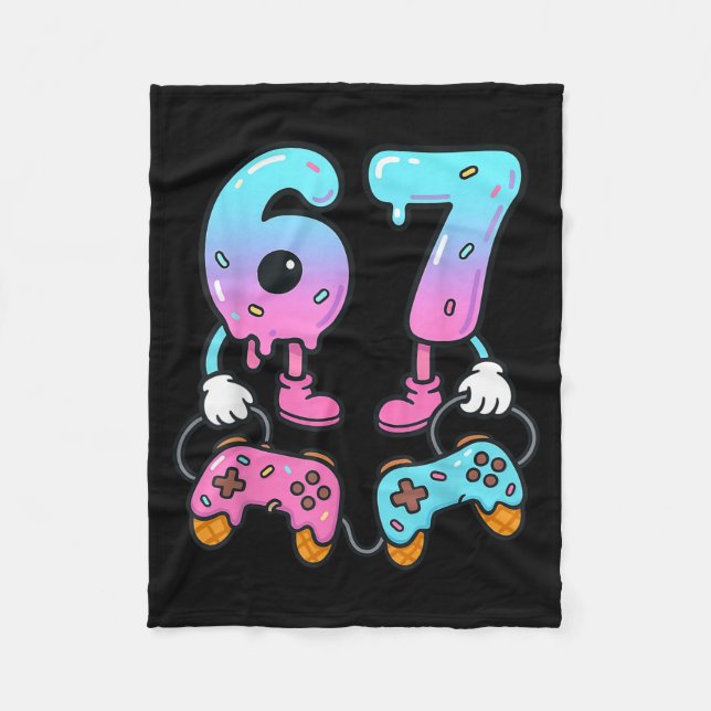 67 Ice Cream Drip Meme Gamer Six Seven Gen Alpha  Fleece Blanket (Front)