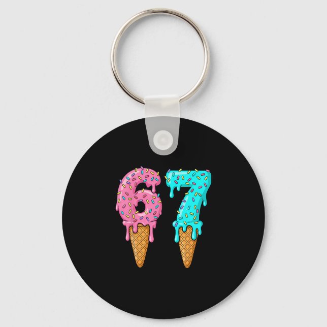 67 Ice Cream Drip Meme Six Seven Gen Alpha Slang  Key Ring (Front)