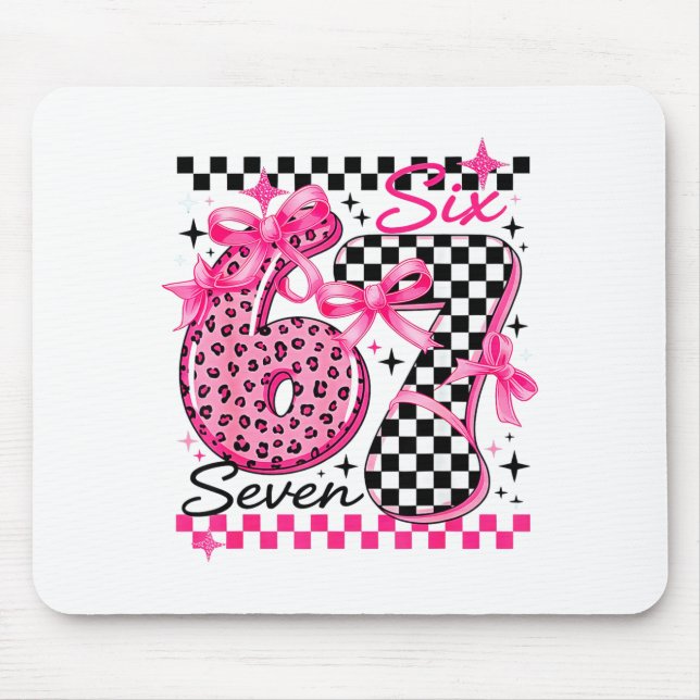 67 Leopard Checkered Six Seven Meme 6-7 Teachers  Mouse Pad (Front)