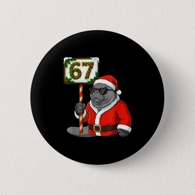 67 Manatee Christmas Six Seven Meme Brainrot Manat 6 Cm Round Badge (Front)
