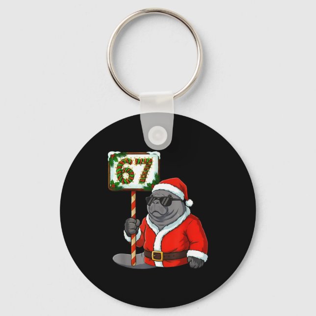 67 Manatee Christmas Six Seven Meme Brainrot Manat Key Ring (Front)