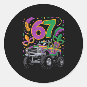67 Mardi Gras Monster Car Truck Carnival Design Classic Round Sticker