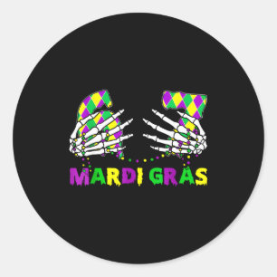 67 Mardi Gras Skeleton Hands Fleur De Lis 6 7 Meme Classic Round Sticker