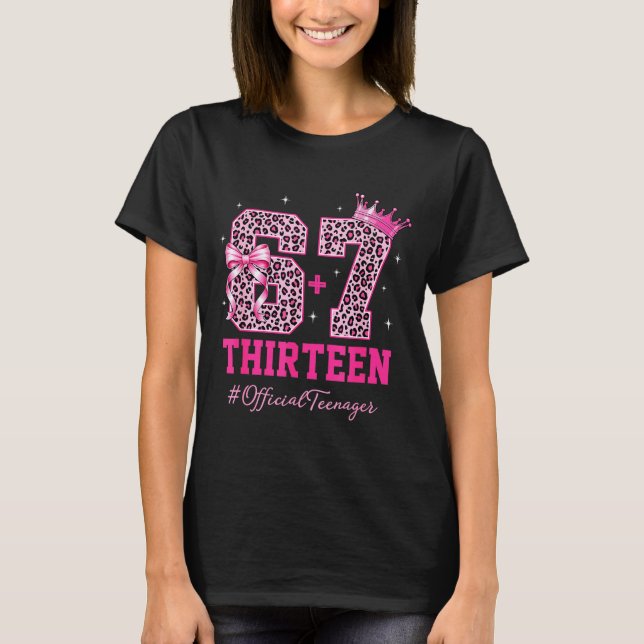 67 Meme 13th Birthday Girl Leopard Nk Bow Cute Tee (Front)